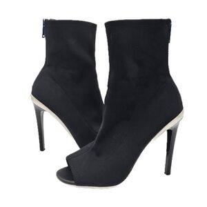 Aldo Womens Ankle Sock Bootie Open Toe High Heeled Fabric Back Zip Black Size 7